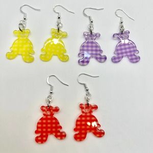 Teddy Bear Earrings - Baby Shower Earrings - Gender Reveal Earrings - Plaid Bear